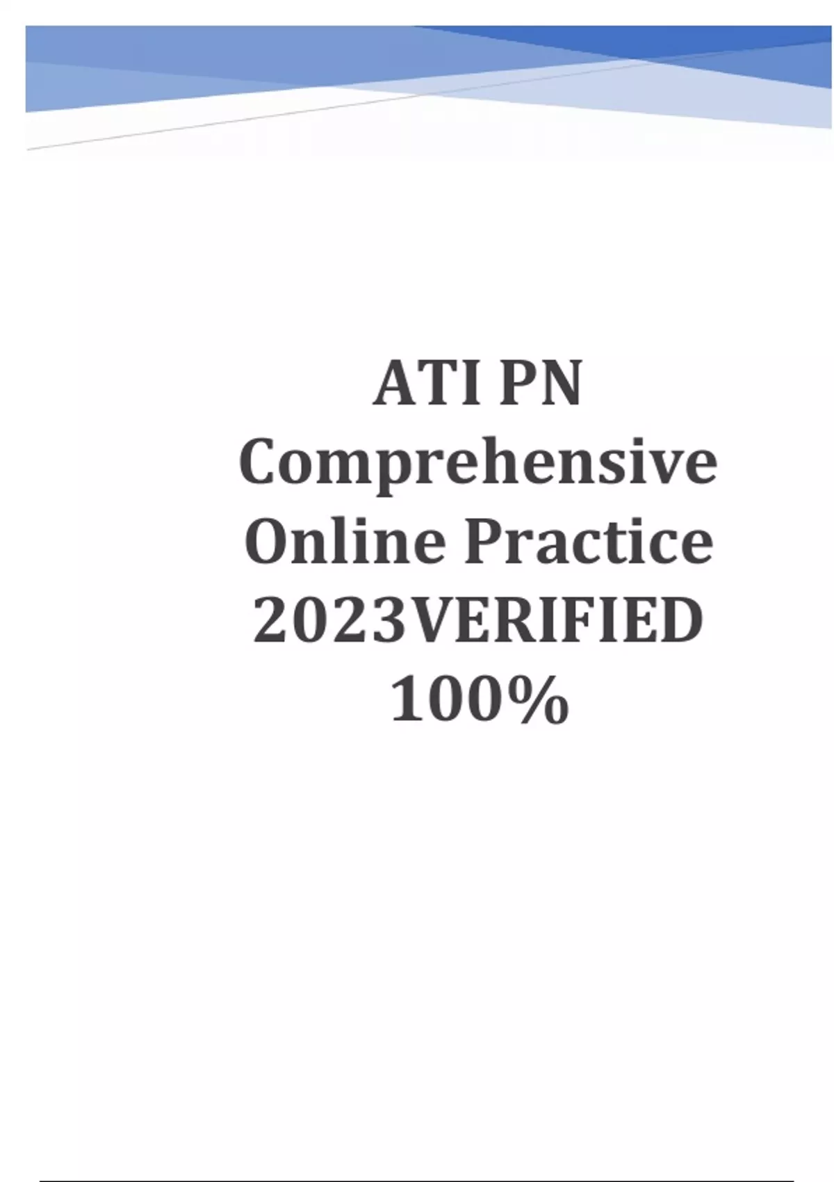 ATI PN Comprehensive Online Practice 2023VERIFIED 100 Stuvia US