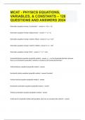 MCAT - PHYSICS EQUATIONS, VARIABLES, & CONSTANTS – 126 QUESTIONS AND ANSWERS