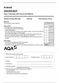 AQA A-level  SOCIOLOGY  Paper 1 Education with Theory and Methods 7192-1-QP-Sociology-A-22May23