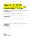QUIZ #1 INFECTION CONTROL, NURSING PROCESS, HYGIENE, SAFETY, MOBILITY EXAM QUESTIONS AND ANSWERS