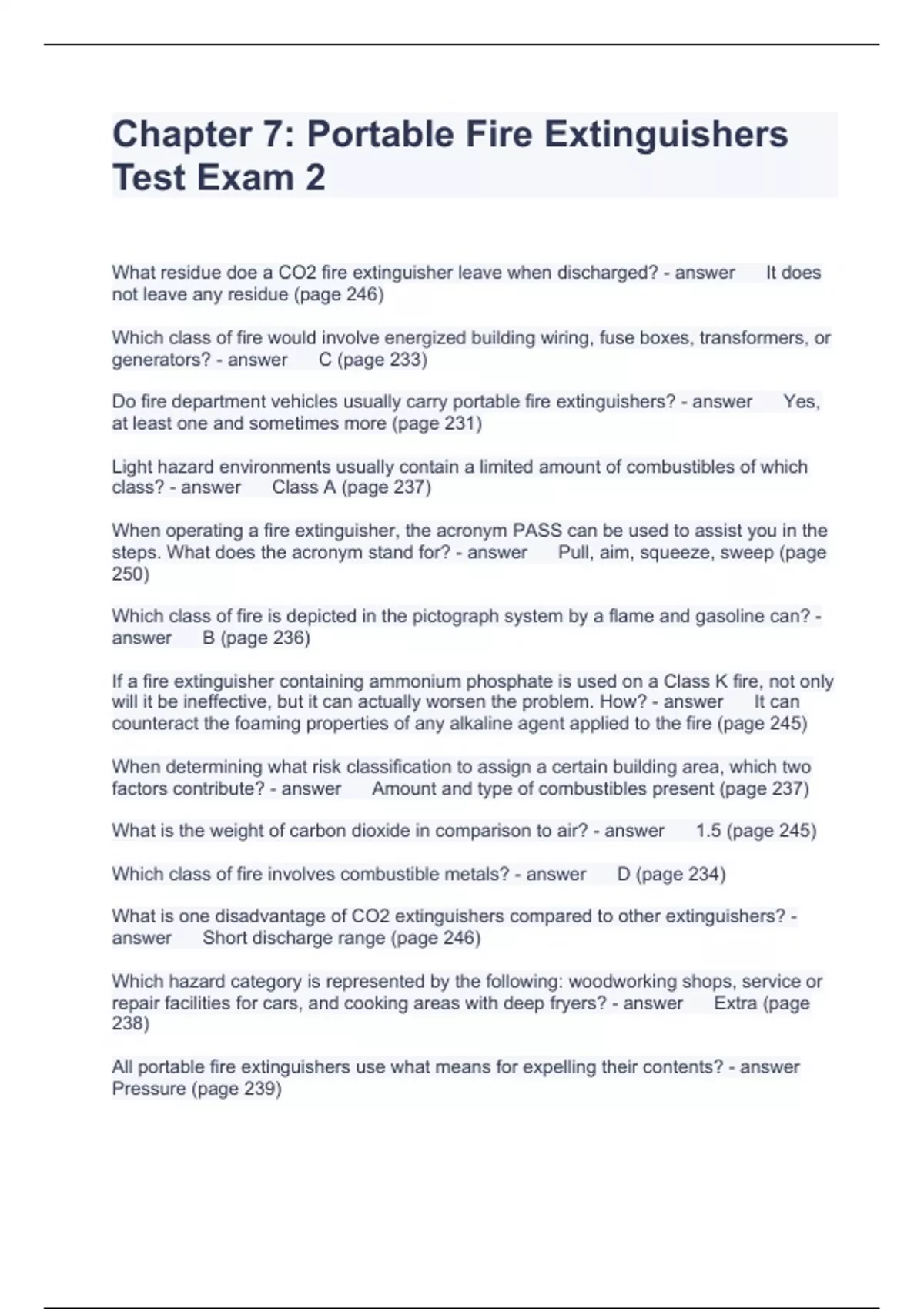 Chapter 7. Portable Fire Extinguishers Test Exam 2 Questions and