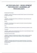 AP PSYCHOLOGY - DEVELOPMENT PSYCHOLOGY, LEARNING (AP PSYCHOLOGY) Developmental Psychology
