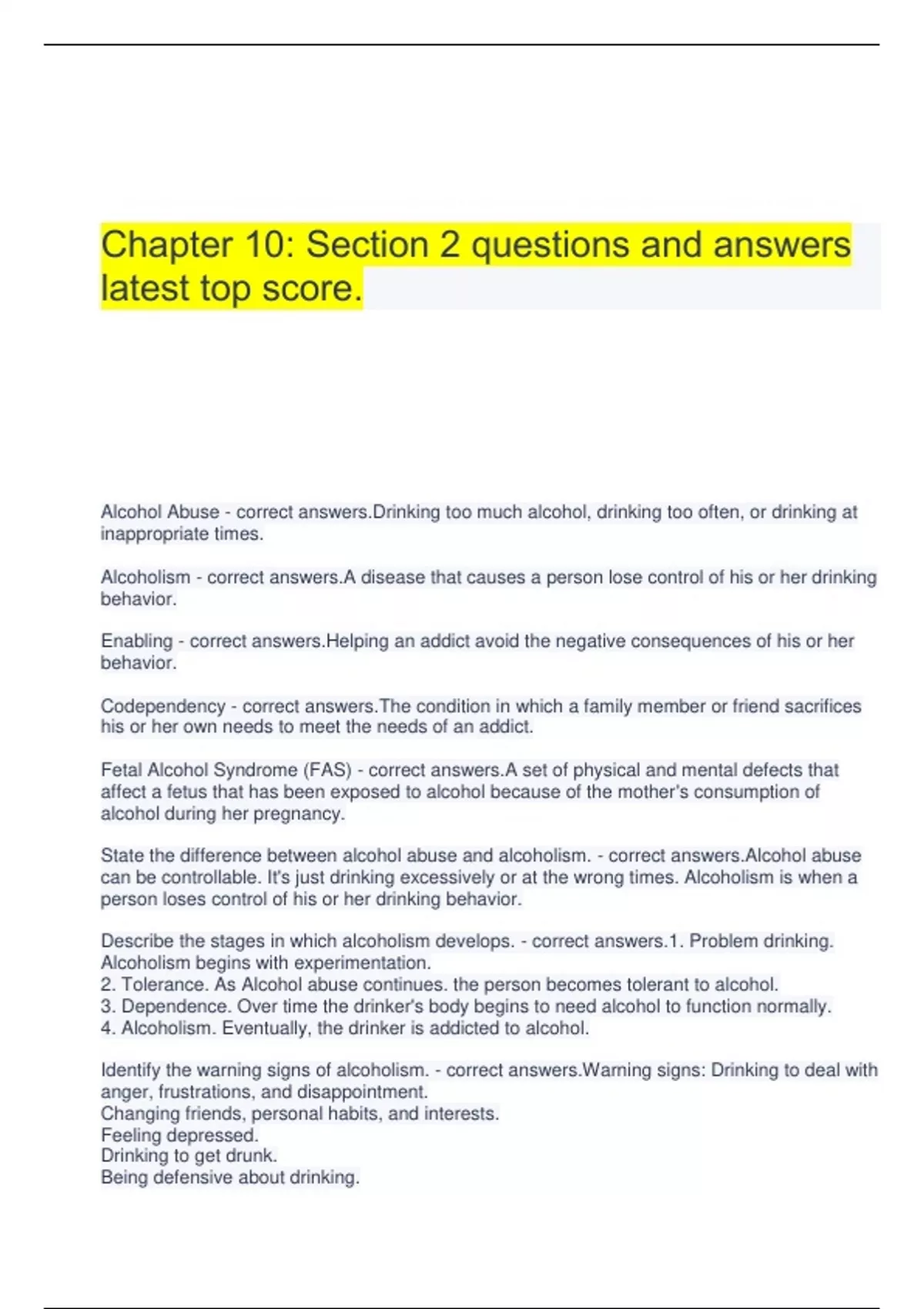 Chapter 10: Section 2 questions and answers latest top score. - Chapter ...