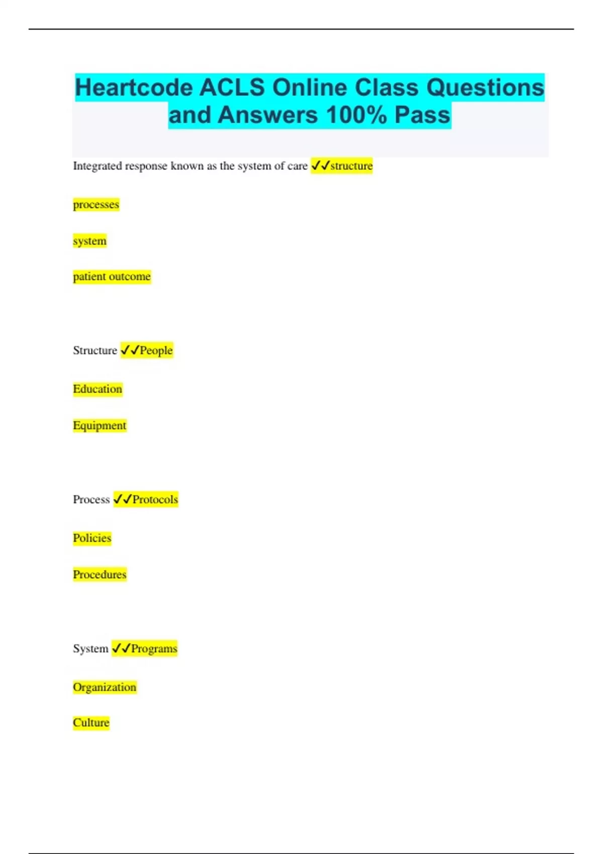 Heartcode ACLS Online Class Questions and Answers 100% Pass - Heartcode ...