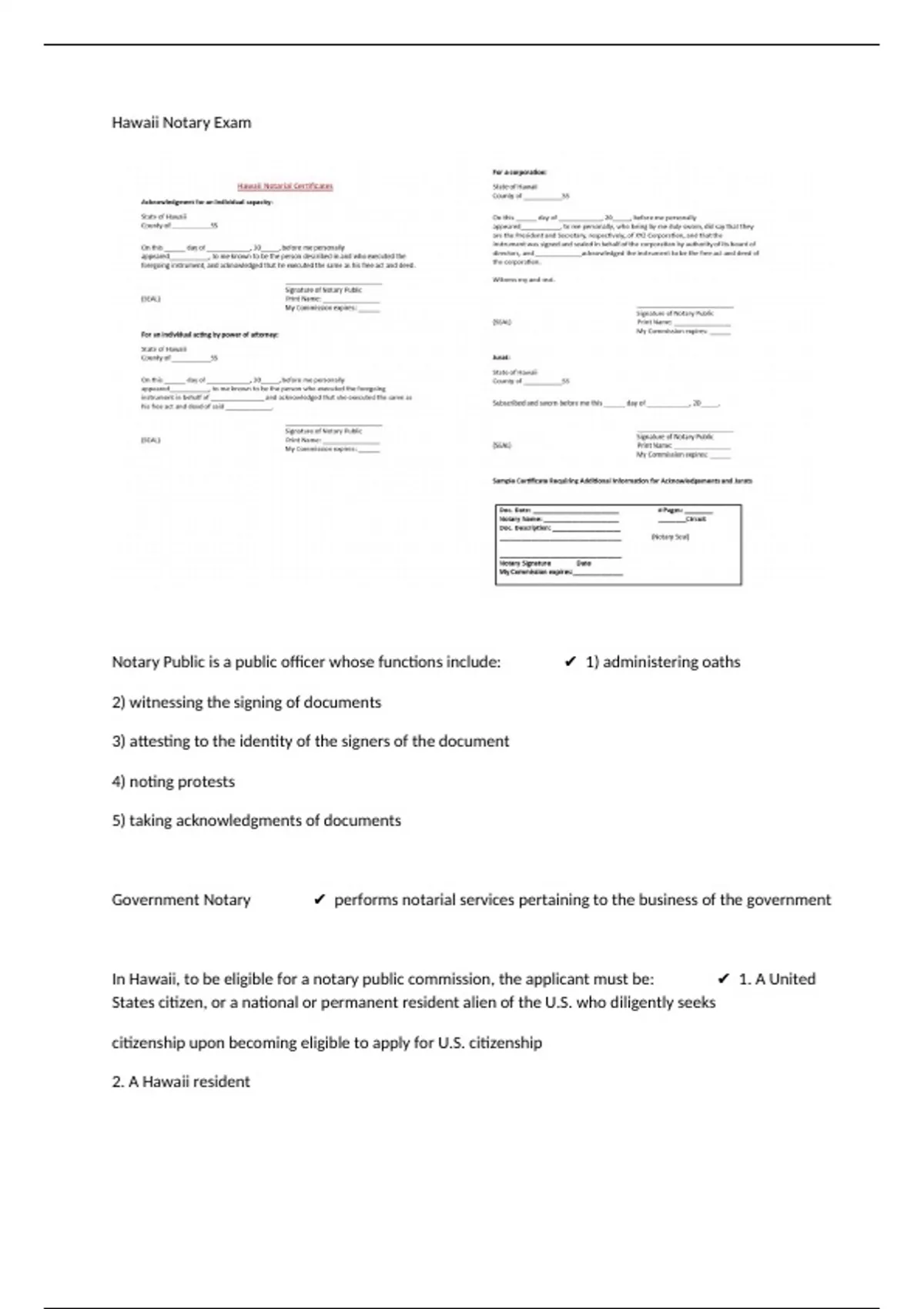 Hawaii Notary Exam Questions & Complete Solutions Hawaii notary