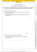 A LEVEL Paper 1 Biology Question Paper 2020/Real Exam/ALL  Questions