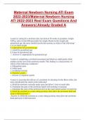 Maternal Newborn Nursing ATI Exam 2022-2023&sol;Maternal Newborn Nursing  ATI 2022-2023 Real Exam Questions And  Answers&vert; Already Graded A