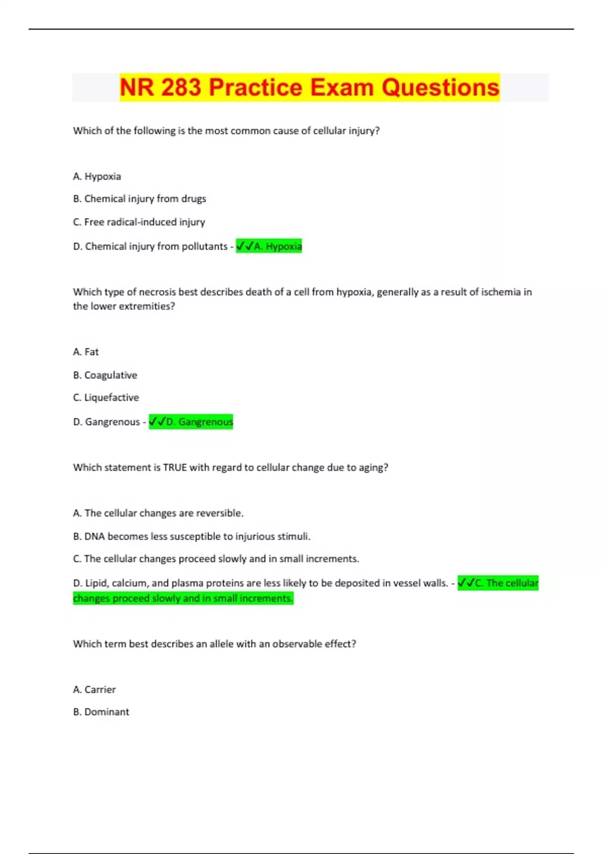 NR 283 Practice Exam Questions with 100% Correct Answers | Latest ...