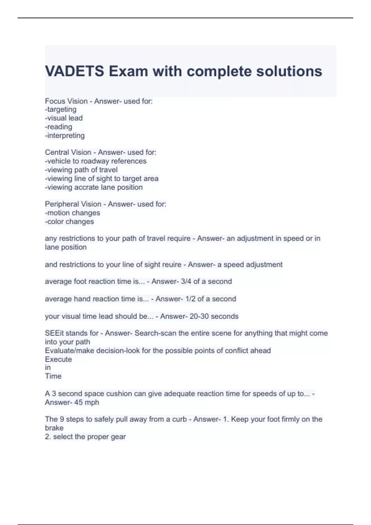 VADETS Exam with complete solutions Stuvia US