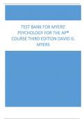 Test Bank for Myers' Psychology for the AP&reg; Course Third Edition David G&period; Myers&semi; C&period; Nathan DeWall &lpar;All Chapters&rpar; &vert; Verified 2026