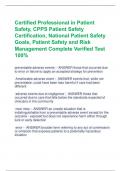 Certified Professional in Patient  Safety, CPPS Patient Safety  Certification, National Patient Safety  Goals, Patient Safety and Risk  Management Complete Verified Test  100