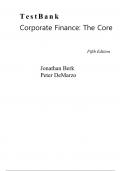 Test Bank For Corporate Finance The Core 5th Edition By Jonathan Berk (All Chapters, 100% original verified, A+ Grade)