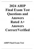 2024 AHIP  Final Exam Test Questions and Answers  Rated A+  Answers Correct/Verified