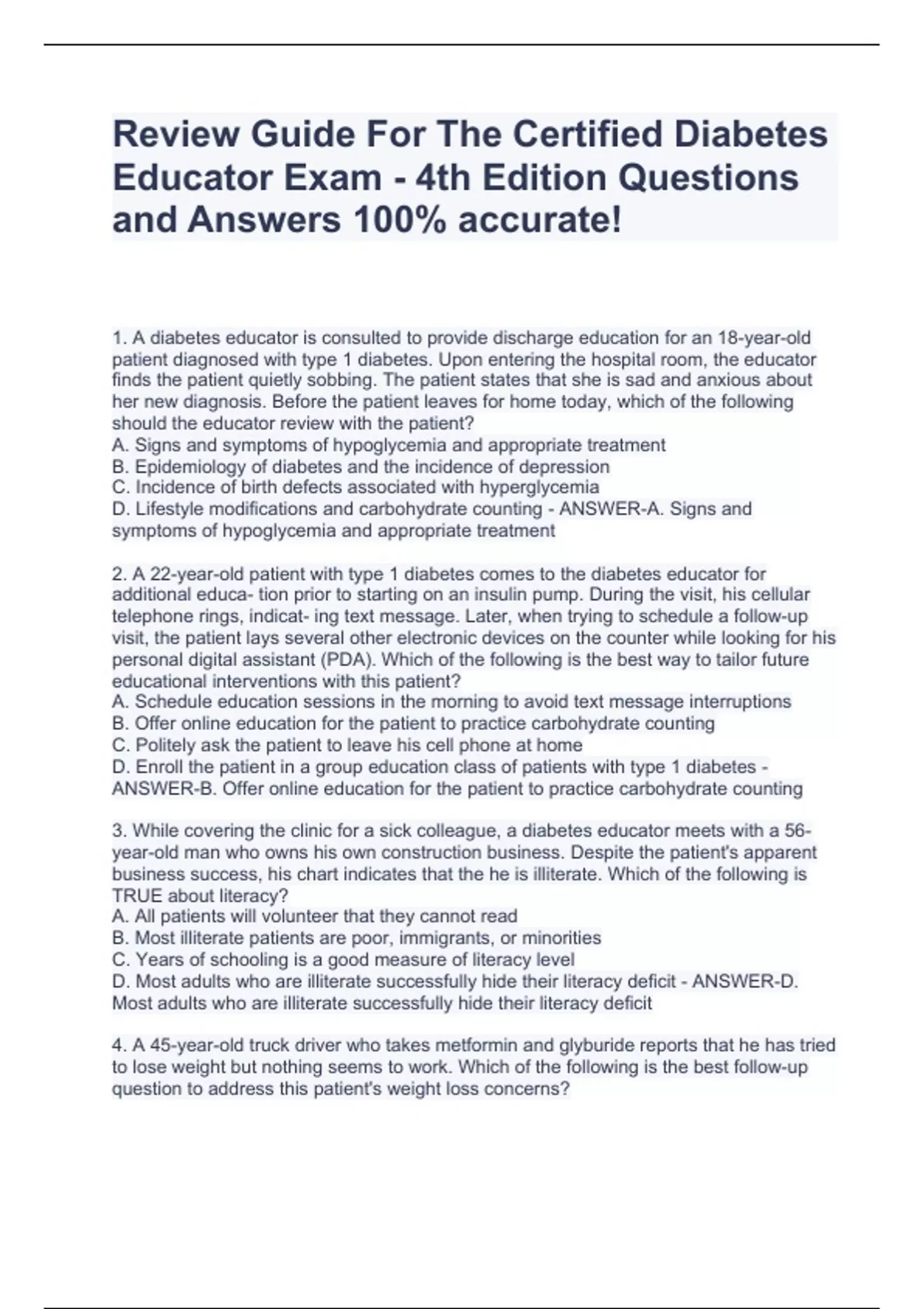Review Guide For The Certified Diabetes Educator Exam - 4th Edition ...