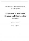 Solutions Manual for Essentials of Materials Science and Engineering 4th Edition By Donald Askeland, Wendelin Wright  (All Chapters, 100% original verified, A+ Grade)