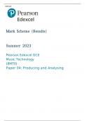 Pearson Edexcel GCE Music Technology (8MT0) Paper 04 MARK SCHEME (Results) Summer 2023: Producing and Analysing 