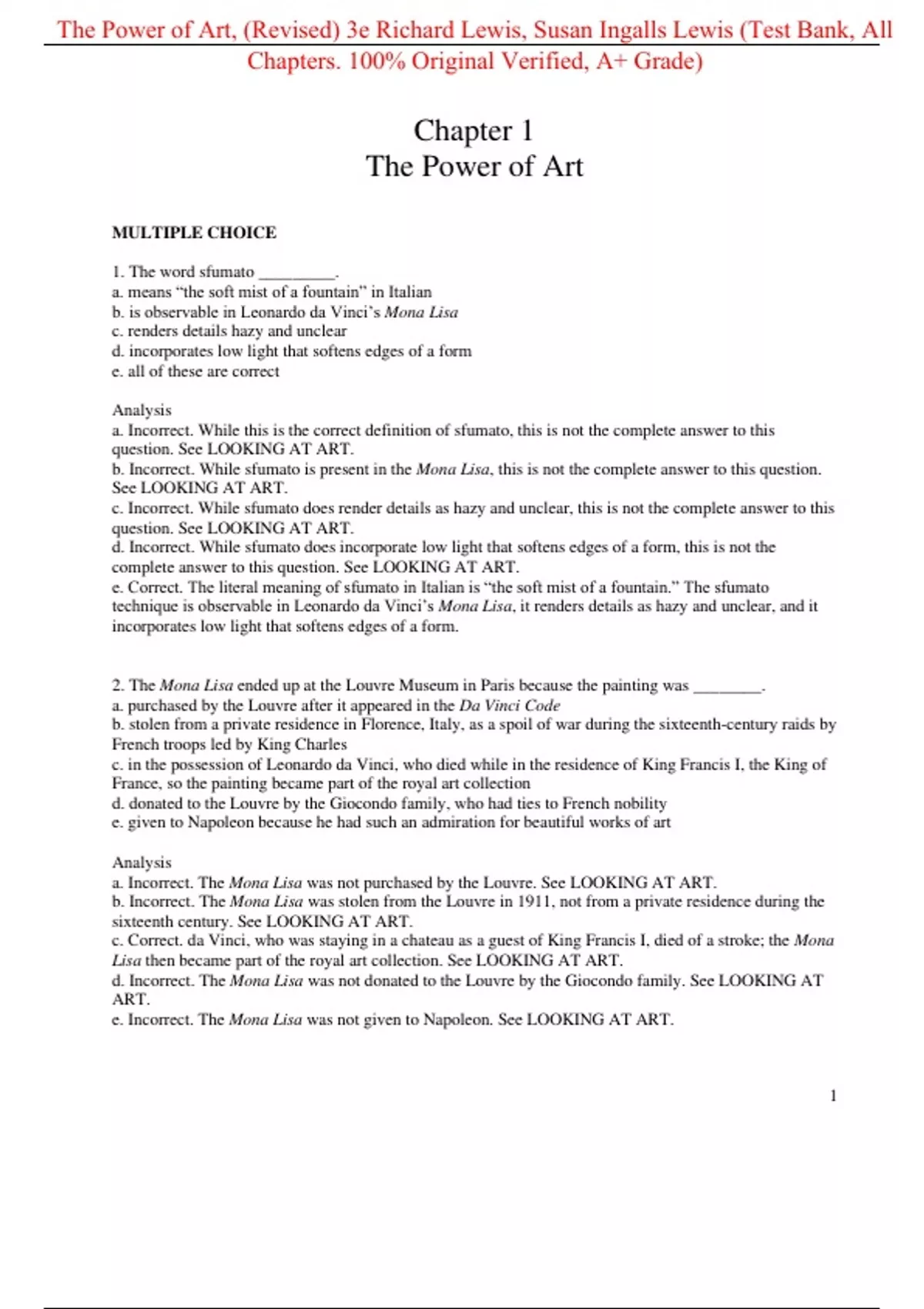 The Power of Art, (Revised) 3e Richard Lewis, Susan Ingalls Lewis (Test ...