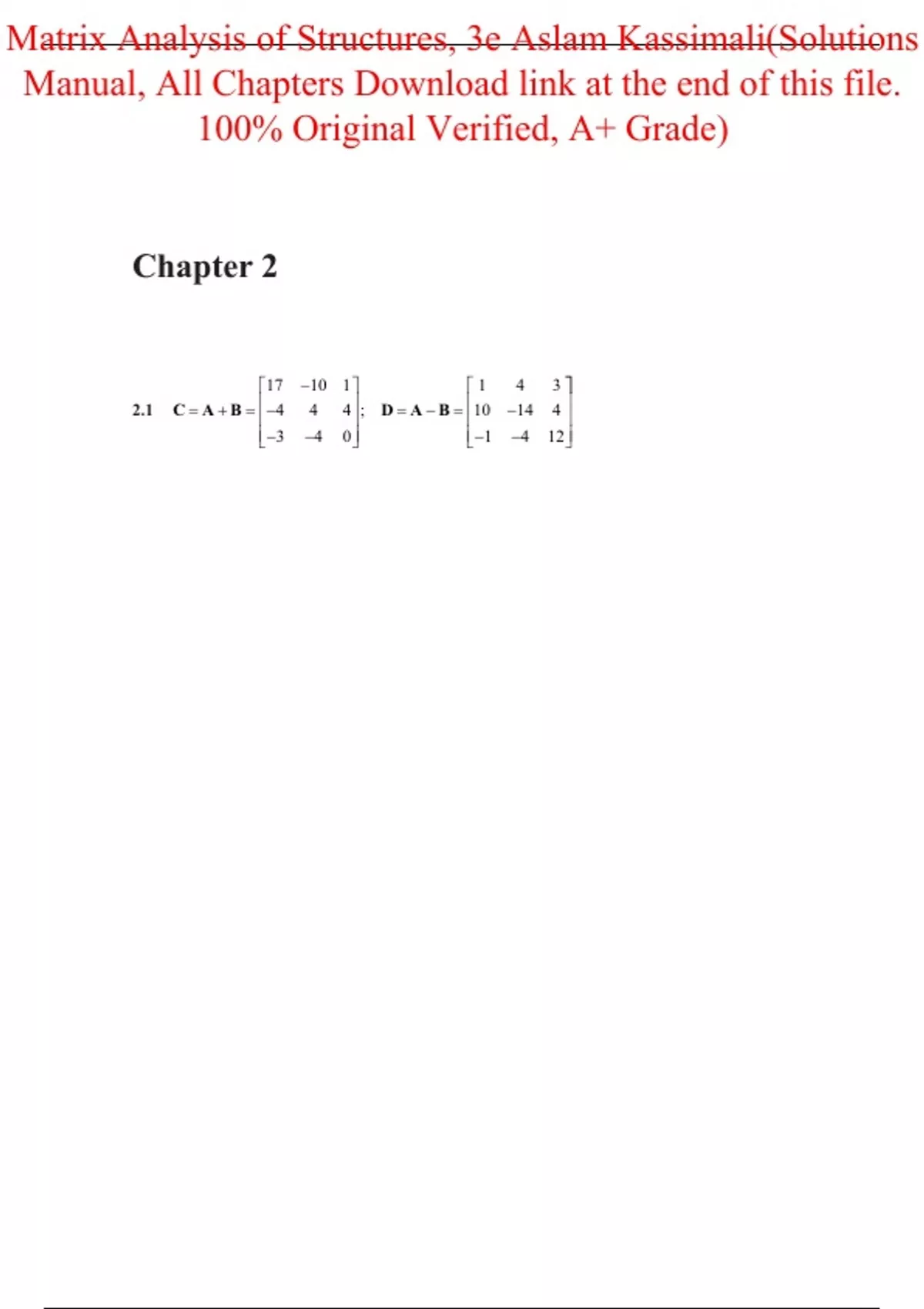 Solutions Manual for Matrix Analysis of Structures 3rd Edition By Aslam ...