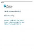 Pearson Edexcel GCE In Politics Paper 3 MARK SCHEME (Results) Summer 2023: Comparative Politics – Global Politics (9PL0/3B)