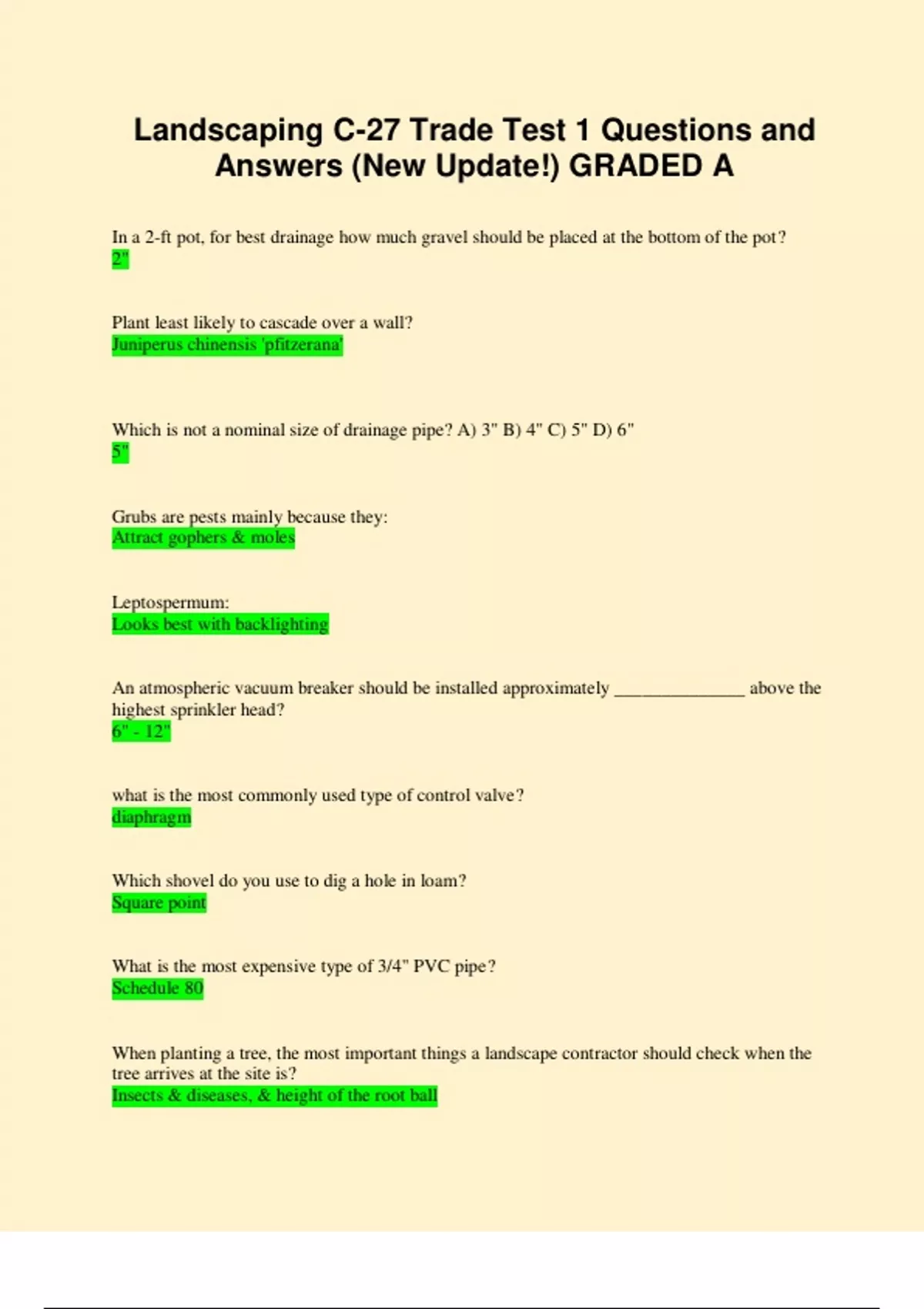 Landscaping C-27 Trade Test 1 Questions and Answers (New Update ...