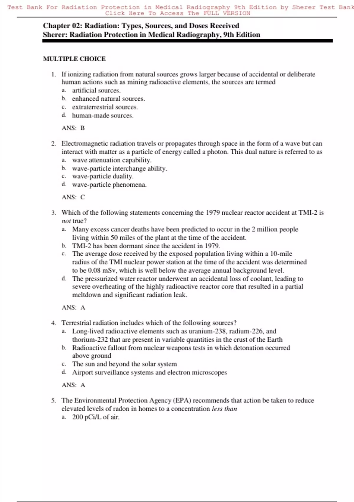 Radiation Protection in Medical Radiography, 9th Edition Questions and