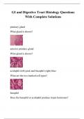 GI and Digestive Tract Histology Questions With Complete Solutions