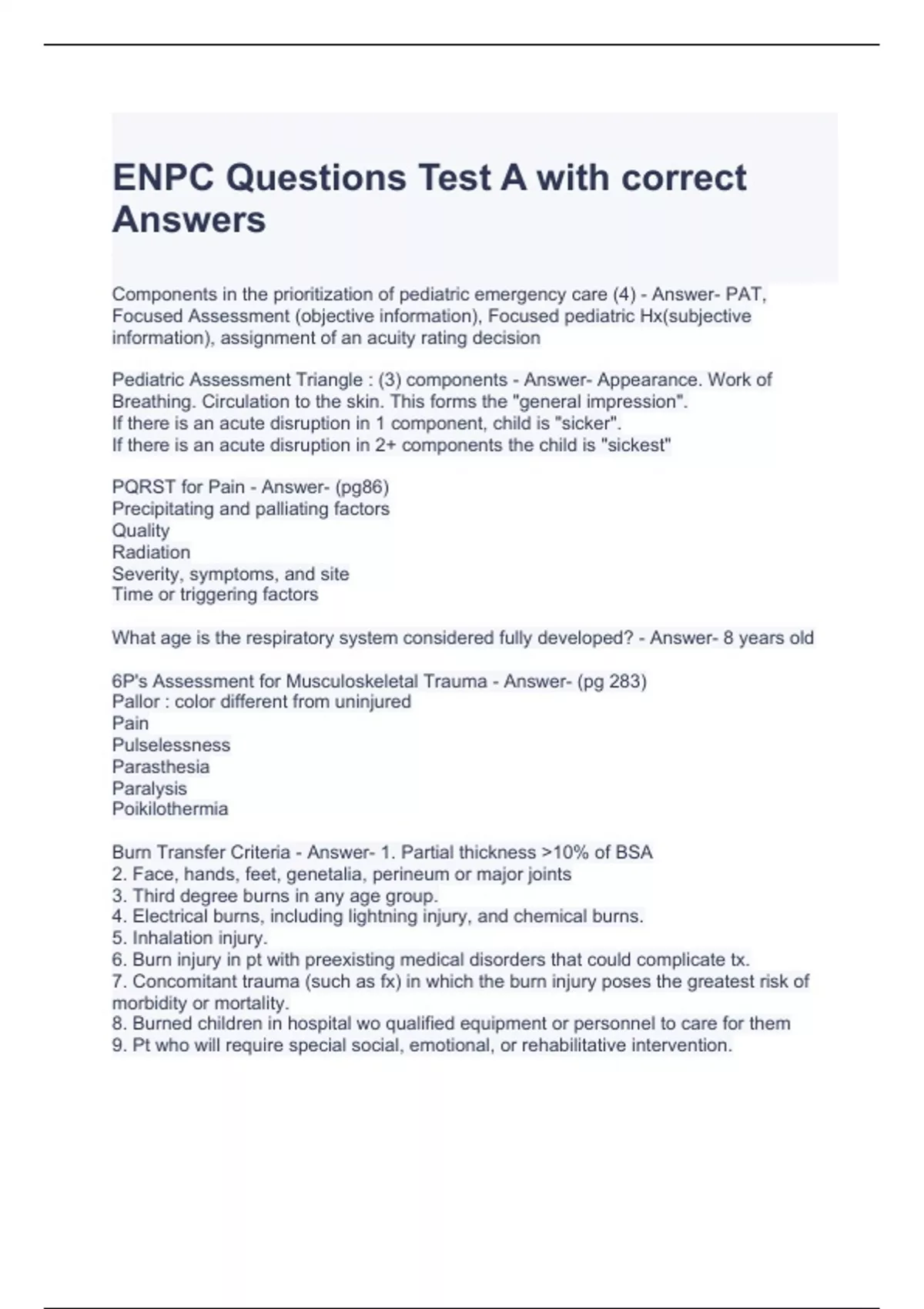 ENPC Questions Test A with correct Answers ENPC Stuvia FR