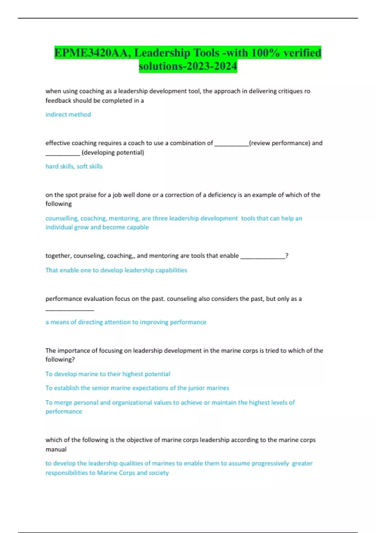 EPME3420AA, Leadership Tools with 100 verified solutions Stuvia US