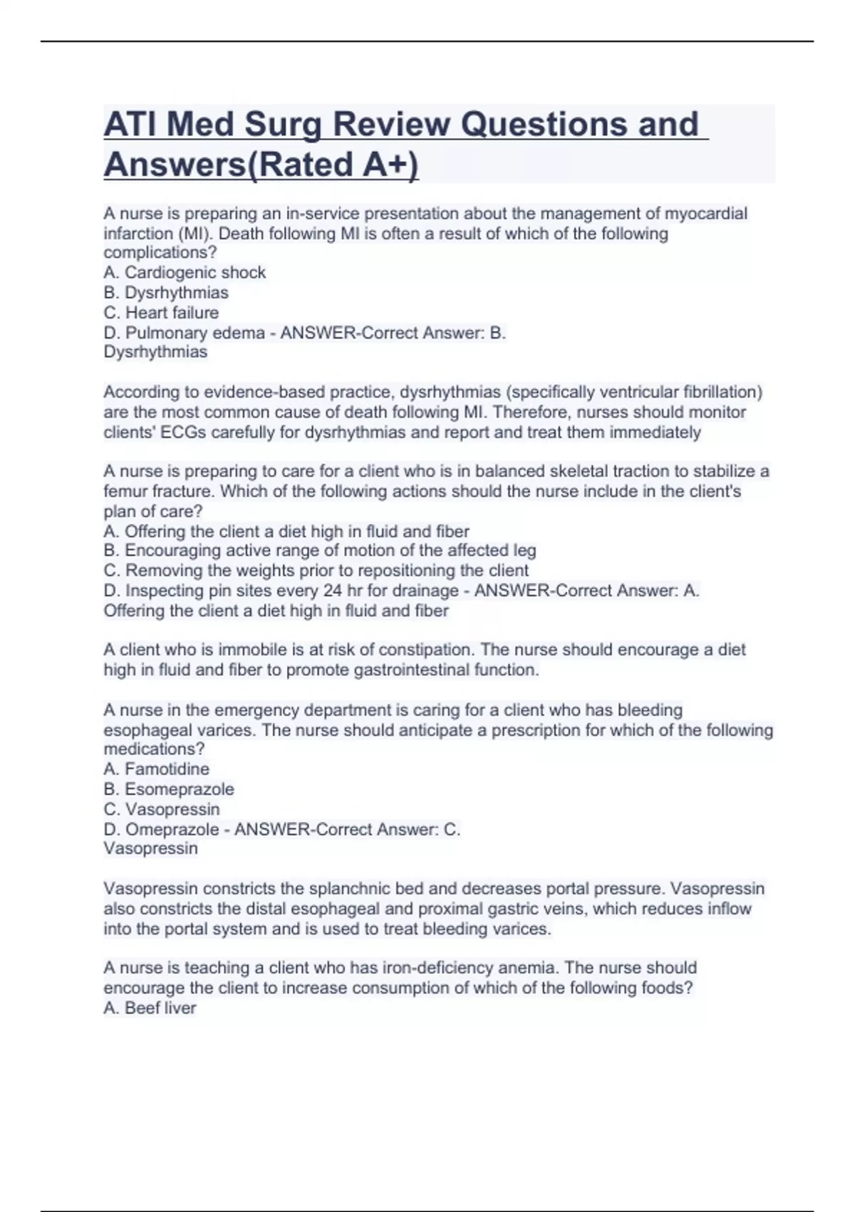 MED SURG Exam 2 ATI Questions and Answers (Verified Answers)!! - MED ...