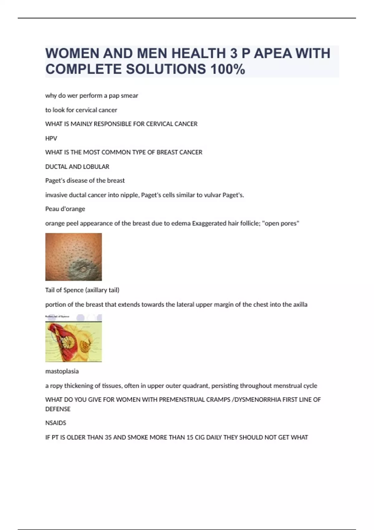 WOMEN AND MEN HEALTH 3 P APEA WITH COMPLETE SOLUTIONS 100 3p Stuvia US