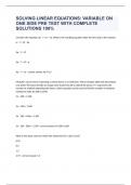 SOLVING LINEAR EQUATIONS: VARIABLE ON ONE SIDE PRE TEST WITH COMPLETE SOLUTIONS 100% 