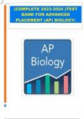 TEST BANK FOR ADVANCED PLACEMENT (AP) BIOLOGY ALL ANSWERED
