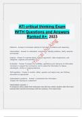 ATI critical thinking Exam WITH Questions and Answers Ranked A+. 2023