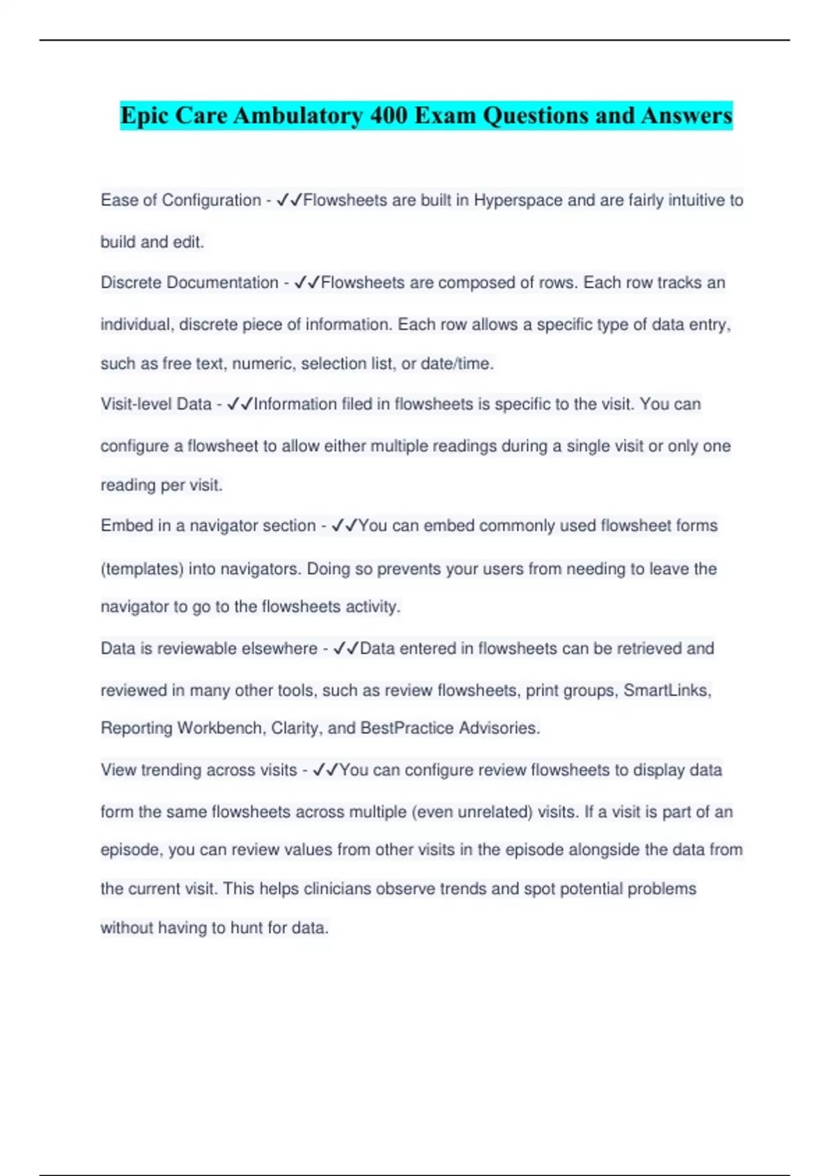 Epic Care Ambulatory 400 Exam Questions and Answers Stuvia US