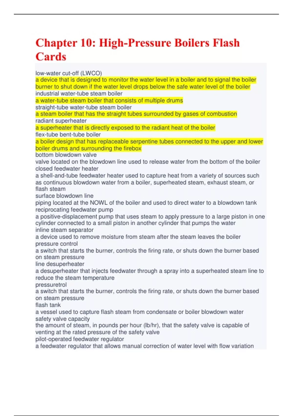 Chapter 10 HighPressure Boilers Exams with 82 Questions and Answers