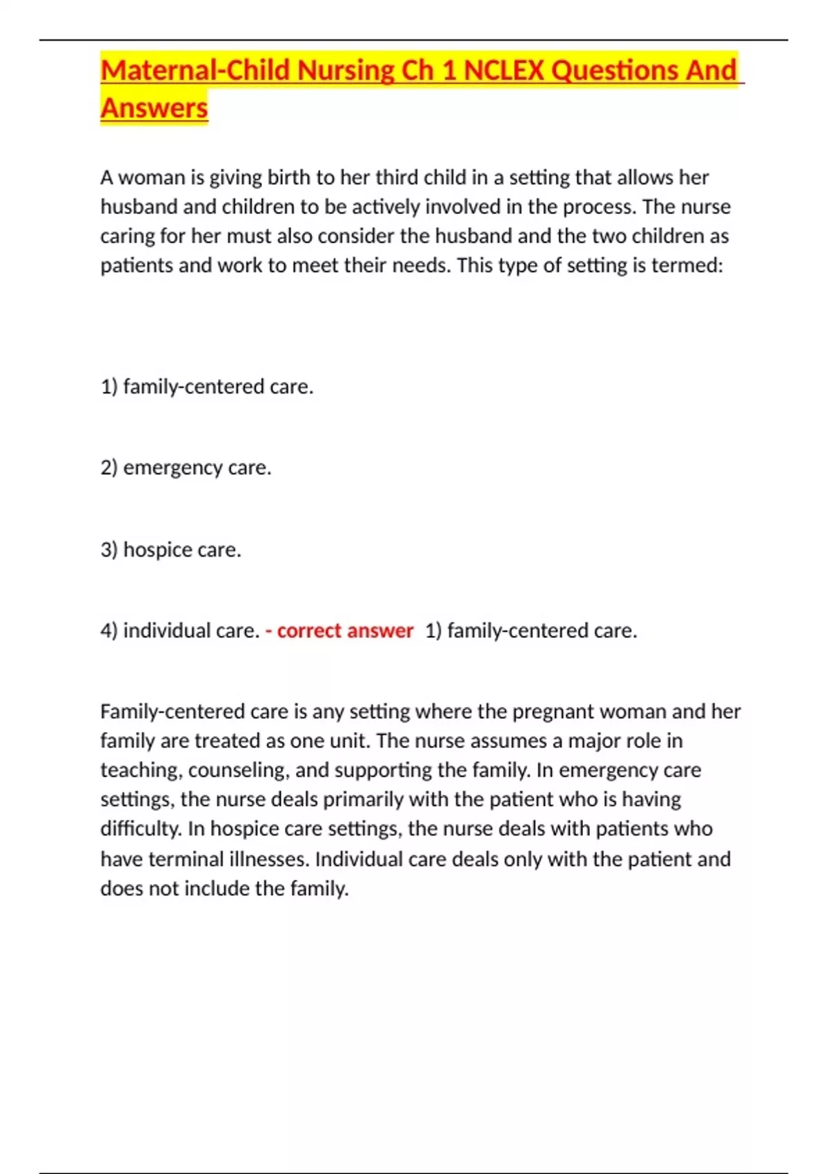 MaternalChild Nursing Ch 1 NCLEX Questions And Answers Maternal