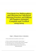 Test Bank For Philosophies and Theories for Advanced Nursing Practice 3rd Edition All Chapters Included Complete and Verified 2023/2024