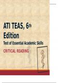 ATI TEAS, 6th Edition Test of Essential Academic Skills CRITICAL READING/ SCIENCE 201