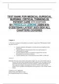 TEST BANK FOR MEDICAL-SURGICAL  NURSING&colon; CRITICAL THINKING IN  PATIENT CARE 5TH EDITION BY PRISCILLA LEMONE &lpar;ISBN&colon;978- 0135075944&rpar; LATEST 2023-2024 ALL  CHAPTERS COVERED