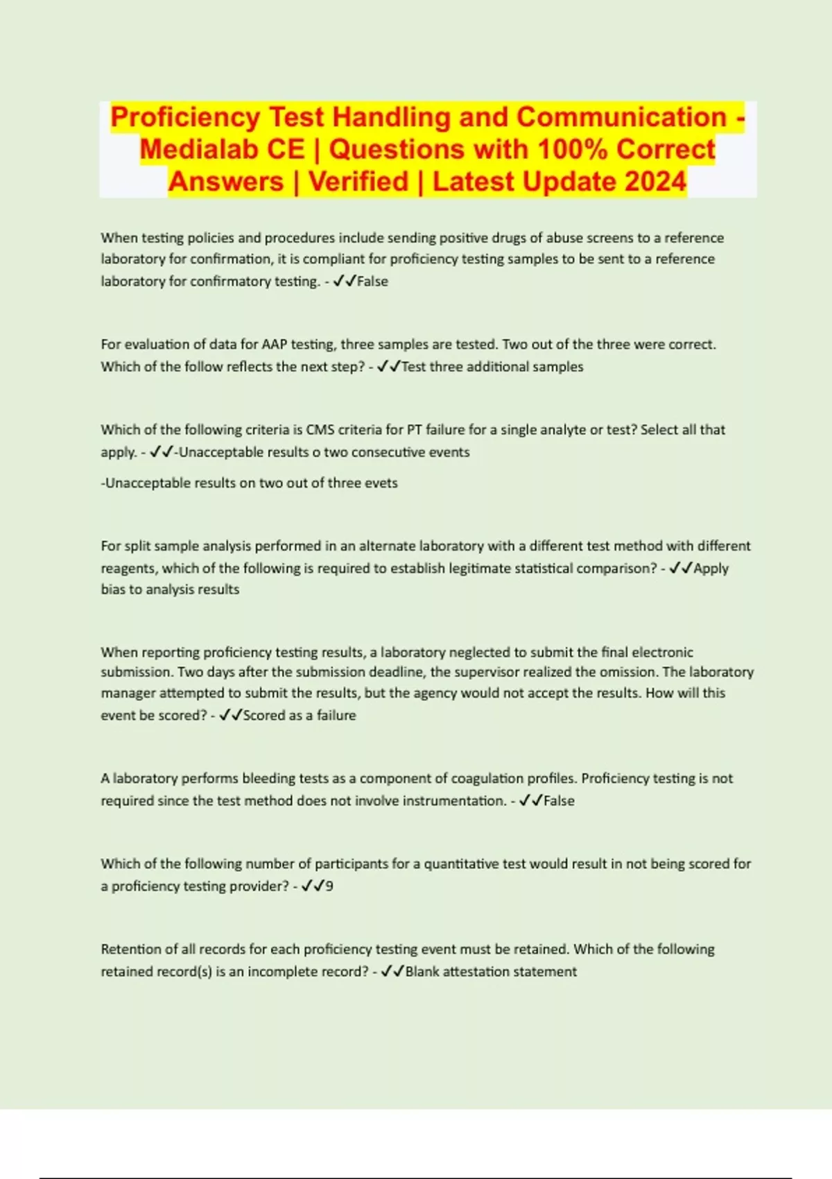Proficiency Test Handling and Communication Medialab CE Questions