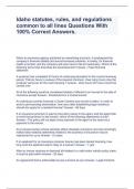 Idaho statutes&comma; rules&comma; and regulations common to all lines Questions With 100&percnt; Correct Answers&period;