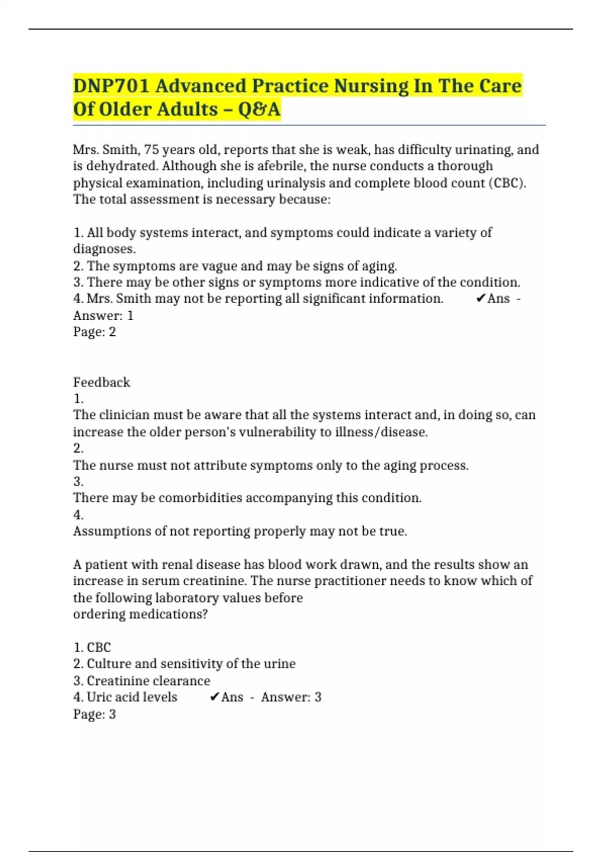 DNP701 Advanced Practice Nursing In The Care Of Older Adults – Q&A ...