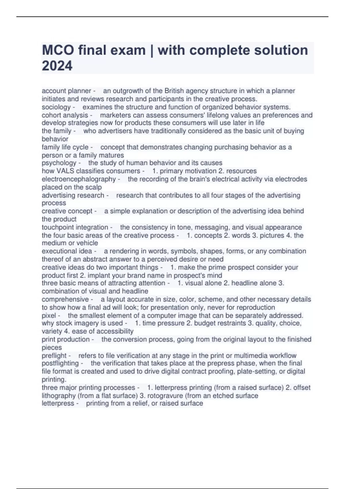 MCO final exam | with complete solution 2024 - MCO - Stuvia US