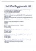  Bio 312 Final Exam study guide 2023-2024