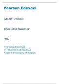 Pearson Edexcel GCE In Religious Studies 9RS0 Paper 1 Philosophy of Religion marking scheme June 2023
