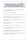 AMERICAN NATIONAL GOVERNMENT  COMPREHENSIVE FINAL EXAM (QUESTIONS AND ANSWERS) 2023/2024