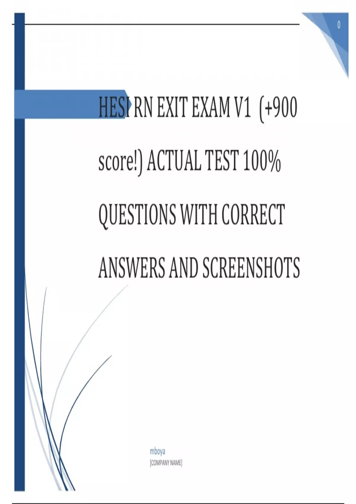 HESI RN EXIT EXAM V1 (+900 score!) ACTUAL TEST 100% QUESTIONS WITH ...