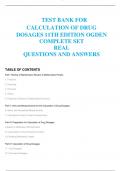 TEST BANK FOR  CALCULATION OF DRUG DOSAGES 11TH EDITION OGDEN COMPLETE SET  REAL  QUESTIONS AND ANSWERS