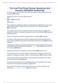 Tort Law Final Exam Review Questions And Answers 2023&sol;2024 Verified Set
