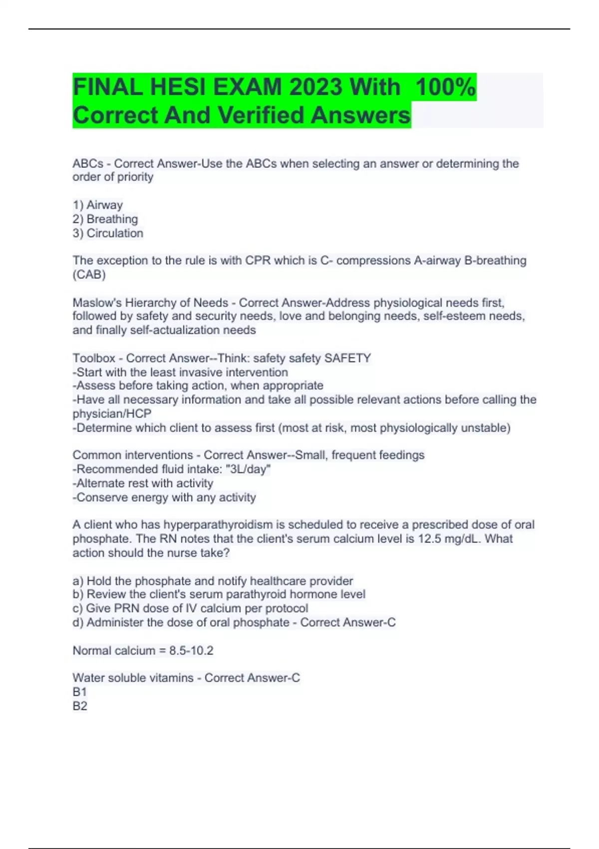 FINAL HESI EXAM 2023 With 100% Correct And Verified Answers - Hesi exit ...